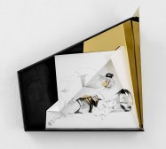 Nina Annabelle Märkl | Idole 2 | Tusche auf gefaltetem Papier, Cutouts, Holz, Spiegelmetall, Plexiglas| 40 x 35 x 10 cm | 2018