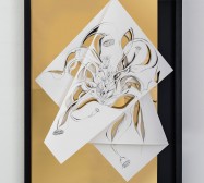 Nina Annabelle Märkl | Torsionen 5 | Tusche auf gefaltetem Papier, Cutouts, schwarzer Karton, Holz, Spiegelmetall| 105 x 75 x 5 cm | 2017