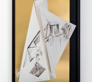 Nina Annabelle Märkl | Torsionen 6 | Tusche auf gefaltetem Papier, Cutouts, schwarzer Karton, Holz, Spiegelmetall| 105 x 75 x 5 cm | 2017
