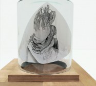 Hund | Tusche auf Papier, Cutouts, Holz, Glas | ca. 30 x 30 x 25 cm