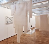 Mehrkörpersysteme | Prozession | Zeichnung auf Leinwand, Stanzösen, Schnur, Bleigewichte | 2025