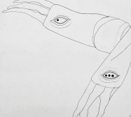 Prozession, Figur 6, Figur, Detail | 210 x 94 cm | Tusche auf Leinwand, genähte Parts | 2025