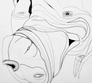 Prozession, Figur 6, Figur, Detail | 210 x 94 cm | Tusche auf Leinwand, genähte Parts | 2025