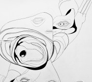 Prozession, Figur 6, Figur, Detail | 210 x 94 cm | Tusche auf Leinwand, genähte Parts | 2025