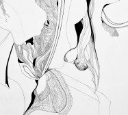 Prozession, Figur 1, Heroine, Detail | 210 x 95 cm | Tusche auf Leinwand | 2025