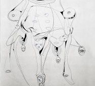 Prozession, Figur 7, Monstranz | 210 x 135 cm | Tusche auf Leinwand | 2025