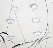 Prozession, Figur 7, Monstranz, Detail | 210 x 135 cm | Tusche auf Leinwand | 2025