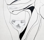 Prozession, Figur 7, Monstranz, Detail | 210 x 135 cm | Tusche auf Leinwand | 2025