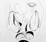 Prozession, Figur 4, Nornen| 140 x 105 cm | Tusche auf Leinwand | 2025