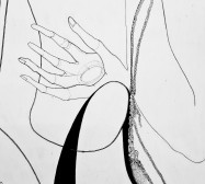 Prozession, Figur 4, Nornen| 140 x 105 cm | Tusche auf Leinwand | 2025