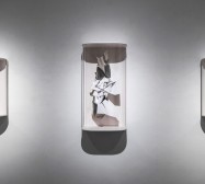 Triple Folds | ink on folded paper, cutouts, magnets, wood, macrolon, archival cardboard | exhibition view | photo: Jovan Kliska