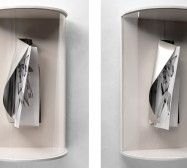 Triple Folds 2| 72 x 45 x 32 cm | 2023 | ink on folded paper, cutouts, magnets, wood, macrolon, archival cardboard | photo: Jovan Kliska