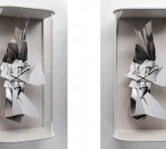 Triple Folds 8| 102 x 56 x 36 cm | 2023 | ink on folded paper, cutouts, magnets, wood, macrolon, archival cardboard | photo: Jovan Kliska